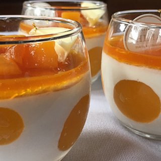 マンゴーとアプリコットの水玉模様がかわいい夏のデザート！「ブランマンジェ・デテ」